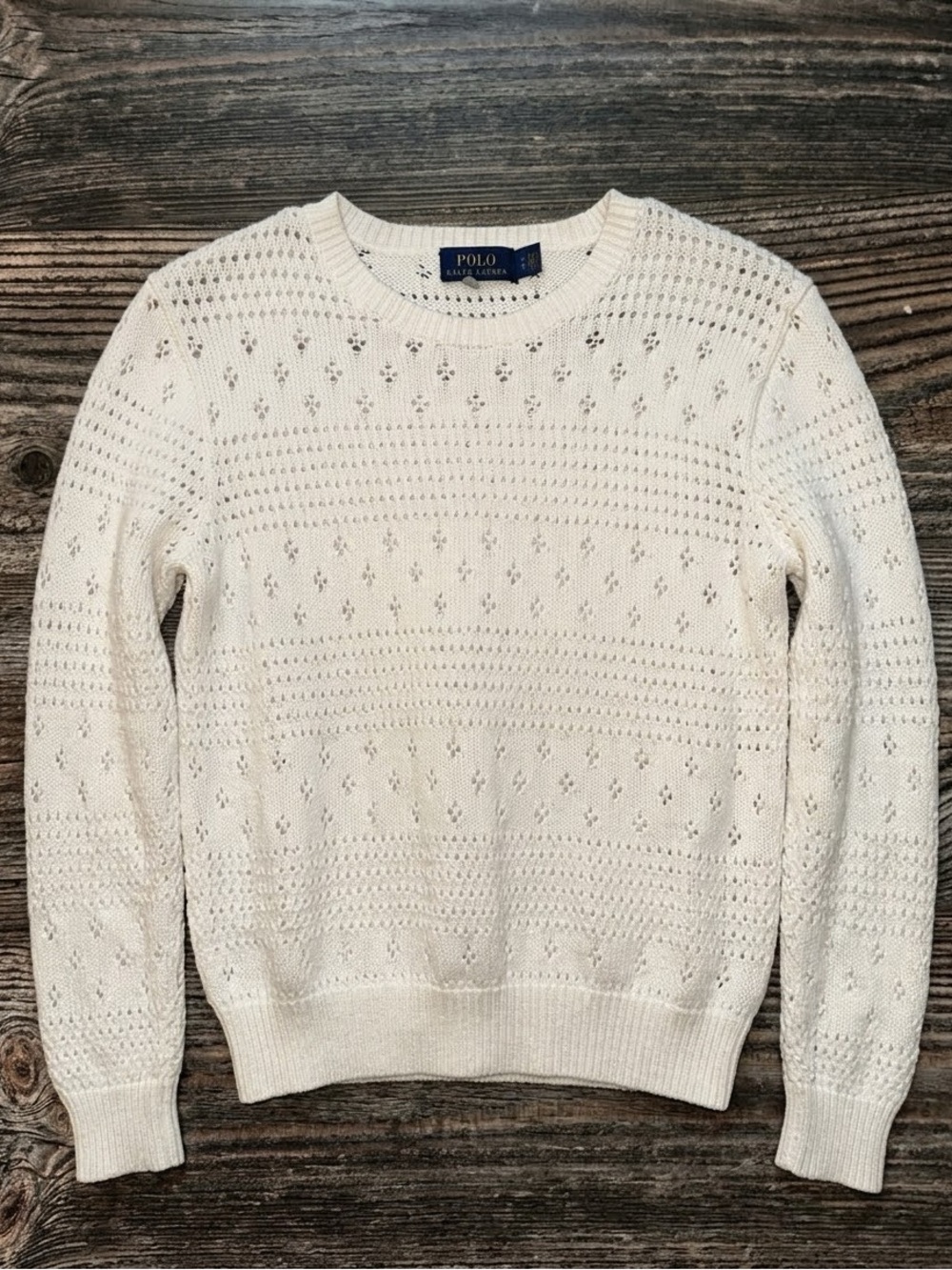 Polo Ralph Lauren White Eyelet Pointelle Open-Knit Crewneck Sweater - Women's